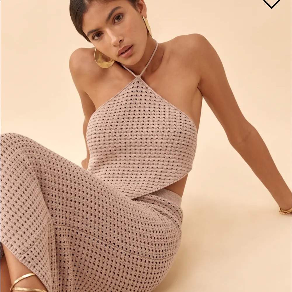 REFORMATION Circa Open Knit Two Piece in SAND, size Small
